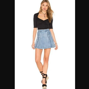 Free People Denim Lace Up Skirt